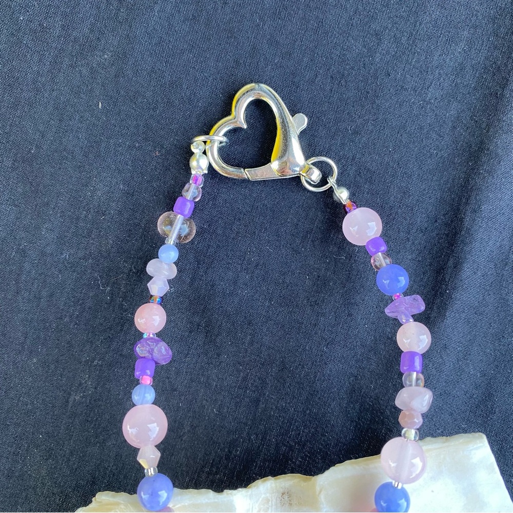 Northern Star Pink & Purple Beaded Necklace Mixed Beads Silver Heart Rose Quartz - Picture 6 of 10